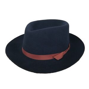 Vtg L.L. Bean Wool Felt Telescope Fedora Hat Small Navy Gambler Made In USA